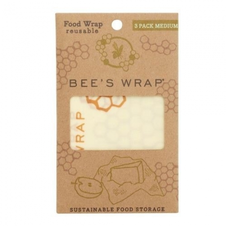 Bee's Wrap, Woskowana organiczna bawełna do zawijania, 3 szt., rozm. M 25 x 27,5 cm